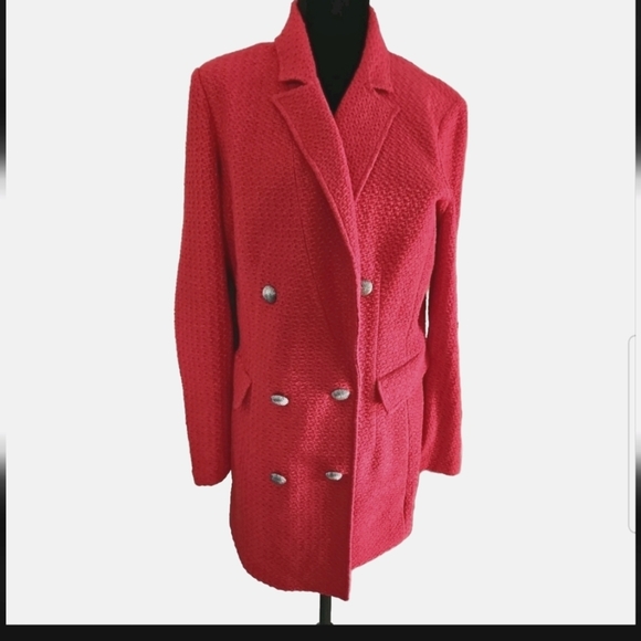 St. John Womens Red Wool Blend Boucle Designer Blazer Jacket 14 - Picture 2 of 15